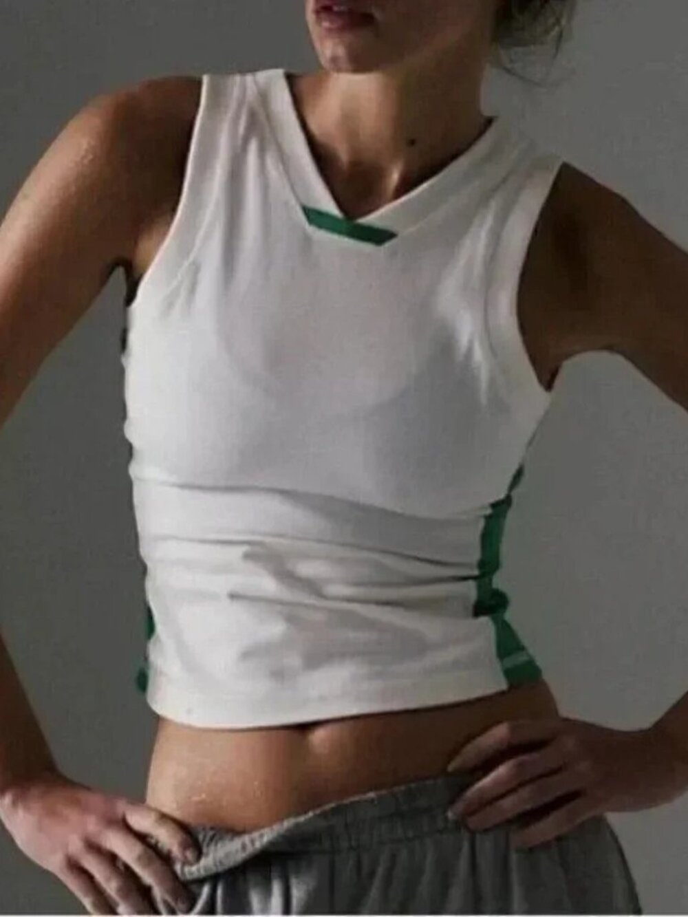 FREE PEOPLE Powerwalk Tank White Green Athletic Top Size Medium NWOT